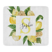 黄色モダンのレモンの枠と名葉付きの カッティングボード (正面)