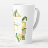 黄色モダンのレモンの枠と名葉付きの カフェラテマグ (右アングル)