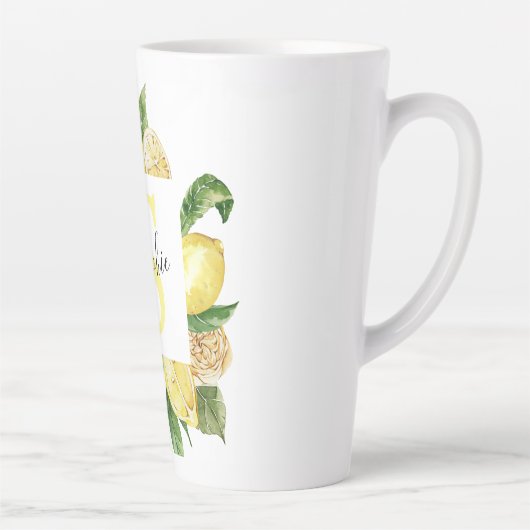 黄色モダンのレモンの枠と名葉付きの カフェラテマグ (右)