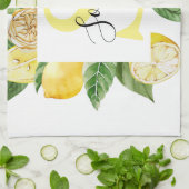 黄色モダンのレモンの枠と名葉付きの キッチンタオル (折り畳み)