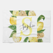 黄色モダンのレモンの枠と名葉付きの キッチンタオル (横)