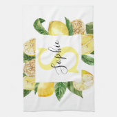 黄色モダンのレモンの枠と名葉付きの キッチンタオル (縦)