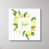 黄色モダンのレモンの枠と名葉付きの キャンバスプリント (正面)