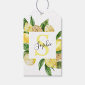 黄色モダンのレモンの枠と名葉付きの ギフトタグ (正面)