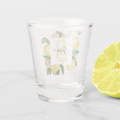 黄色モダンのレモンの枠と名葉付きの ショットグラス (裏面)