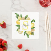 黄色モダンのレモンの枠と名葉付きの スタンダードカクテルナプキン (インサイチュ)