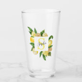 黄色モダンのレモンの枠と名葉付きの タンブラーグラス (正面)