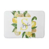 黄色モダンのレモンの枠と名葉付きの バスマット (正面)