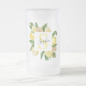 黄色モダンのレモンの枠と名葉付きの フロストグラスビールジョッキ (中央)