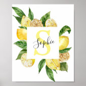 黄色モダンのレモンの枠と名葉付きの ポスター (正面)