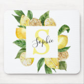 黄色モダンのレモンの枠と名葉付きの マウスパッド (正面)