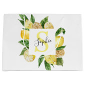 黄色モダンのレモンの枠と名葉付きの ラージペーパーバッグ (正面)