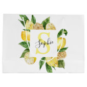 黄色モダンのレモンの枠と名葉付きの ラージペーパーバッグ (裏面)