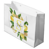 黄色モダンのレモンの枠と名葉付きの ラージペーパーバッグ (正面アングル)