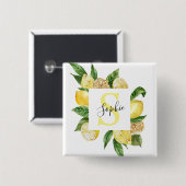 黄色モダンのレモンの枠と名葉付きの 缶バッジ (正面&裏面)