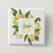 黄色モダンのレモンの枠と名葉付きの 缶バッジ (正面)