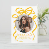 黄色モダンの弓エレガント2写真卒業 案内状 (スタンド正面)