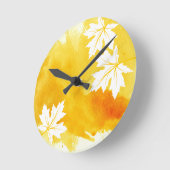黄色モダンの水色のカエデ葉ラ ラウンド壁時計 (傾斜)