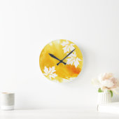 黄色モダンの水色のカエデ葉ラ ラウンド壁時計 (ホーム)