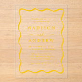 黄色モダンの波状のフレ結婚ーム アクリル招待状 (正面)
