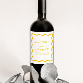 黄色モダンの波状のフレ結婚ーム ワインラベル