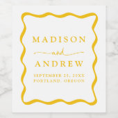 黄色モダンの波状のフレ結婚ーム ワインラベル (シングルラベル)