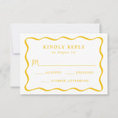 黄色モダンの波状のフレ結婚ーム 出欠カード (正面)