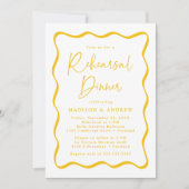 黄色モダンの波状フレームのリハ結婚ーサルディナー 招待状 (正面)