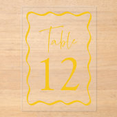 黄色モダンの波状フレームアクリルテーブル番号 アクリル招待状 (正面)