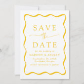 黄色モダンの波状フレーム結婚写真 セーブザデート (正面)