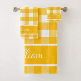 黄色モダンの白いバッファローのチェック バスタオルセット