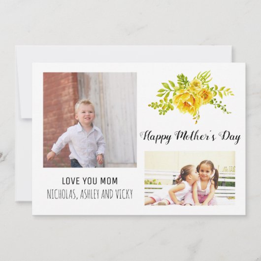 黄色モダンの花の母の日のフローラ写真 カード (正面)