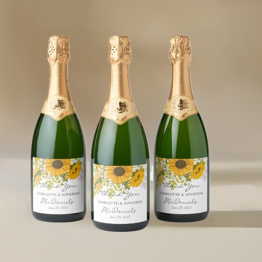黄色モダンひまわり結婚花束 スパークリングワインラベル