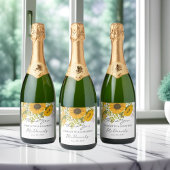 黄色モダンひまわり結婚花束 スパークリングワインラベル