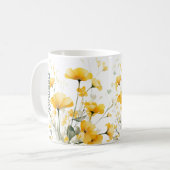 黄色モダンエレガント水カラーフローラスクリプト コーヒーマグカップ (正面左)