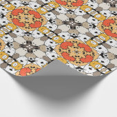 黄色モダンオレンジ色の茶色の犬のパターン ラッピングペーパー (角)