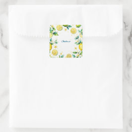 黄色モダンシンプルのレモン水色誕生日 スクエアシール