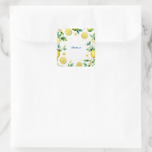 黄色モダンシンプルのレモン水色誕生日 スクエアシール (バッグ)