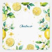 黄色モダンシンプルのレモン水色誕生日 スクエアシール (正面)