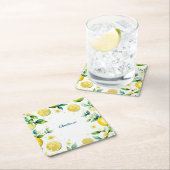 黄色モダンシンプルのレモン水色誕生日 スクエアペーパーコースター (インサイチュ)
