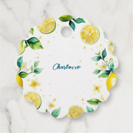 黄色モダンシンプルのレモン水色誕生日 フェイバータグ