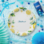 黄色モダンシンプルのレモン水色誕生日 ペーパープレート (パーティー)