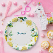 黄色モダンシンプルのレモン水色誕生日 ペーパープレート (パーティー)