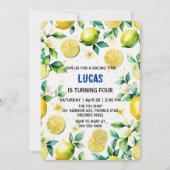 黄色モダンシンプルのレモン水色誕生日 招待状 (正面)