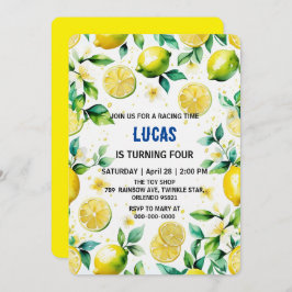 黄色モダンシンプルのレモン水色誕生日 招待状