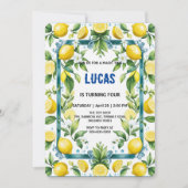 黄色モダンシンプルのレモン水色誕生日 招待状 (正面)