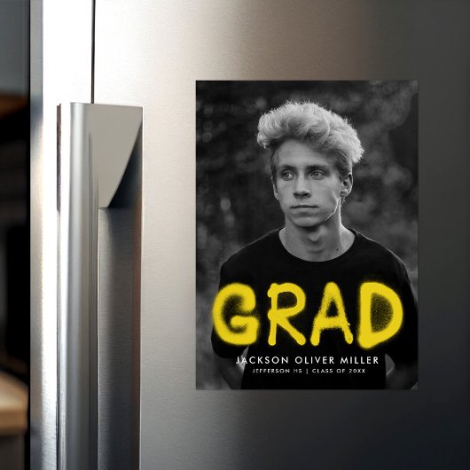 黄色モダンスプレー絵を描写真卒業 マグネット招待状