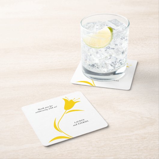 黄色モダンチューリ結婚ップ スクエアペーパーコースター (インサイチュ)