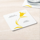 黄色モダンチューリ結婚ップ スクエアペーパーコースター (アングル)