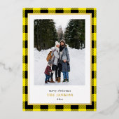 黄色モダンバッファロープレイドクリスマスツーフォト 箔シーズンカード (正面)